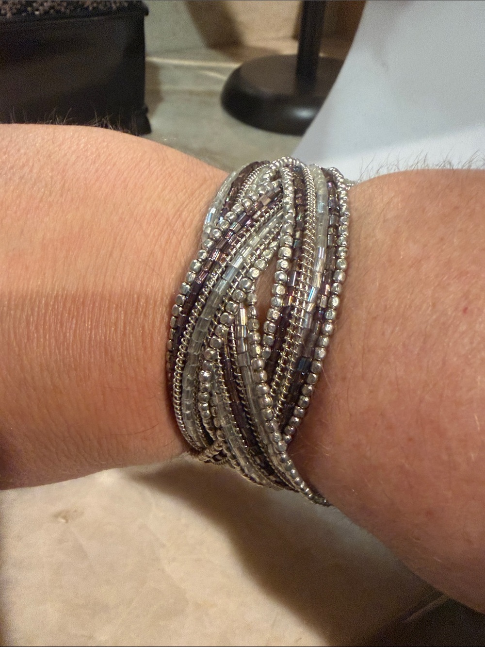 Multi-Strand Silver and bronze colored seed beads in a  Twist Bracelet
